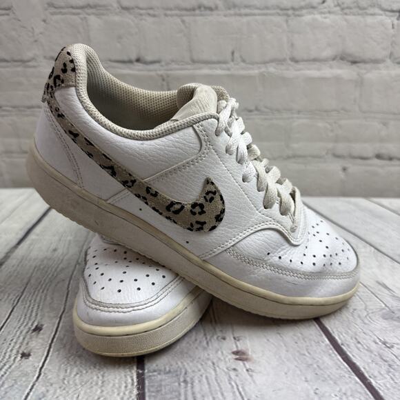 Nike Court Vision Low Leopard Print Swoosh - White Women’s Size 7.5 - Picture 1 of 10